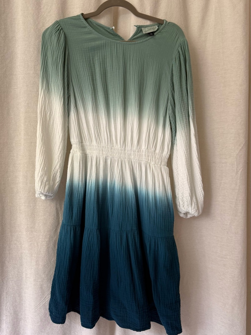 Universal Thread Ombre Green to Teal Tiered Long-Sleeve Dress